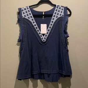 NWT Free People Blue Denim Combo Top